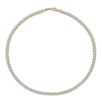 Classic Bridal Collar Necklace with CZ Round Prong Set 14K Gold Plated 16 Inch