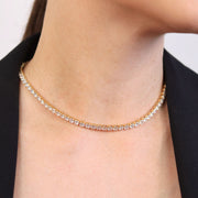 Classic Bridal Collar Necklace with CZ Round Prong Set 14K Gold Plated 16 Inch