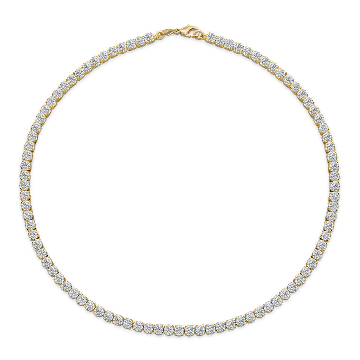 Classic Bridal Collar Necklace with CZ Round Prong Set 14K Gold Plated 16 Inch