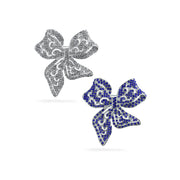 Set of 2 Victorian Vintage Clear Blue Crystal Bridal Brooch Pin Silver Plated