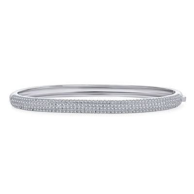 Classic Bridal CZ Micro Pave Half Eternity Bangle Bracelet, Silver, 7-7.5 Inch