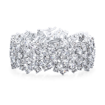 Elegant Bridal CZ Cluster Wide Statement Bracelet for Formal Occasions