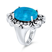 Western Jewelry Boho Vintage Silver Ring with Large Blue Turquoise Gemstone