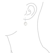 White Biwa Coin Freshwater Cultured Pearl Dangle Earrings .925 Silver