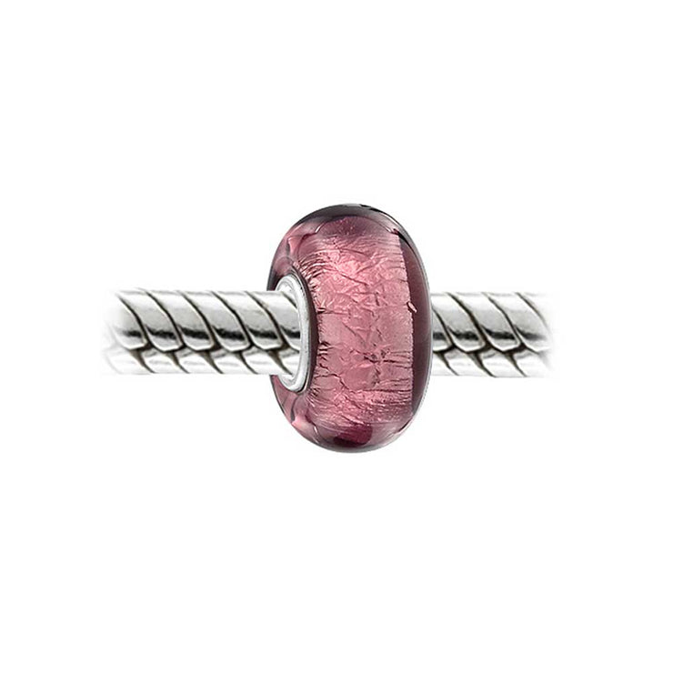 Set of 4 Translucent Solid Metallic Rose Pink Glass Charm Bead with Silver Core