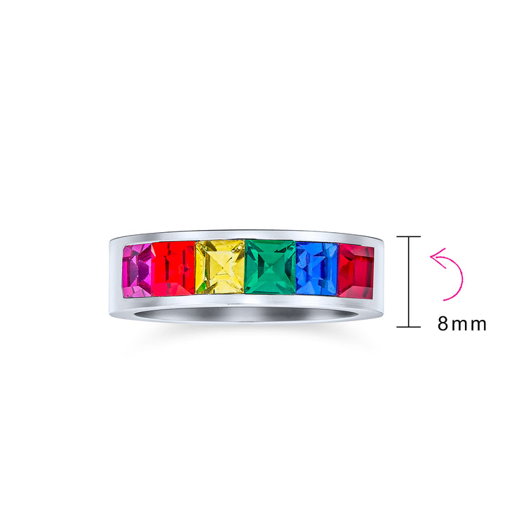 Mens Stainless Steel Rainbow Ring LGBTQ Wedding Band Unisex Pride Month Jewelry