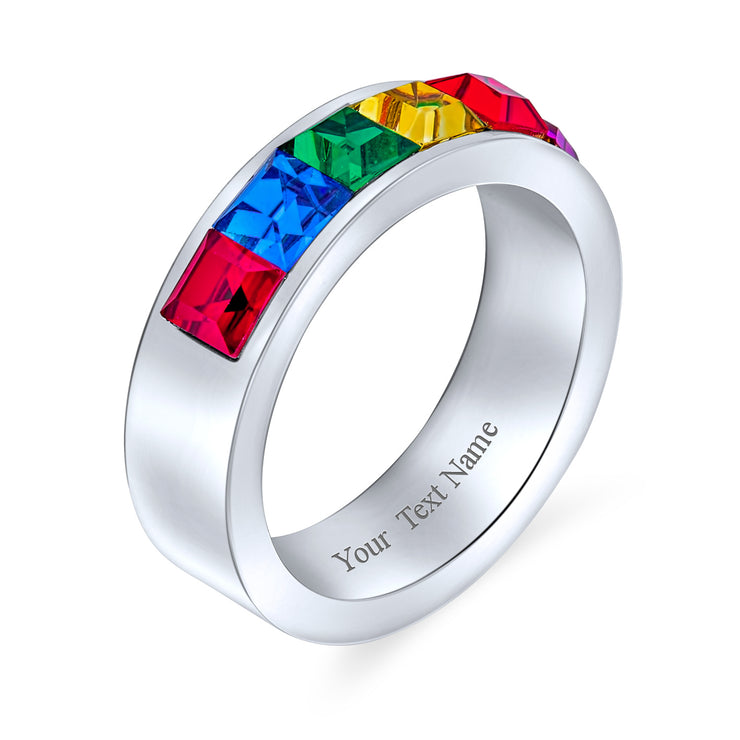 Mens Stainless Steel Rainbow Ring LGBTQ Wedding Band Unisex Pride Month Jewelry