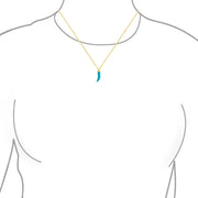 Western Gemstone Turquoise Cornicello Horn Pendant Necklace 14K Gold Plated Silver