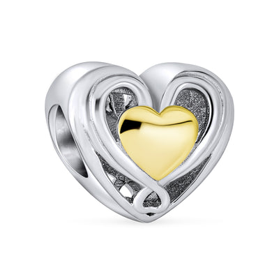 Couples Love Knot Crystal Bead Charm Infinity Heart Two Tone Gold Sterling Silver