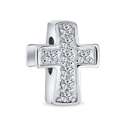 Spiritual Religious Pave CZ Cross Charm Bead .925Sterling Silver