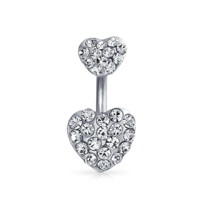 Crystal Heart Bar Belly Navel Ring Body Surgical Stainless Steel