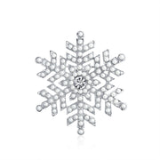 Christmas Holiday White Imitation Pearl Crystal Snowflake Brooch Pin