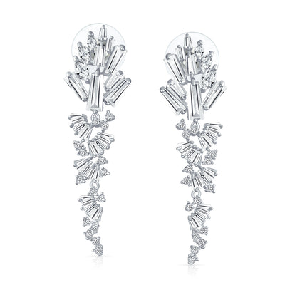 Statement Bride Waterfall Marquise CZ Dangle Earrings Silver Plated