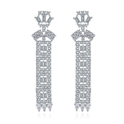 Art Deco Asian Bridal AAA CZ Column Statement Chandelier Earrings