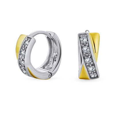 Criss Cross Hoop Earrings Hoop CZ Gold Plated Sterling Silver