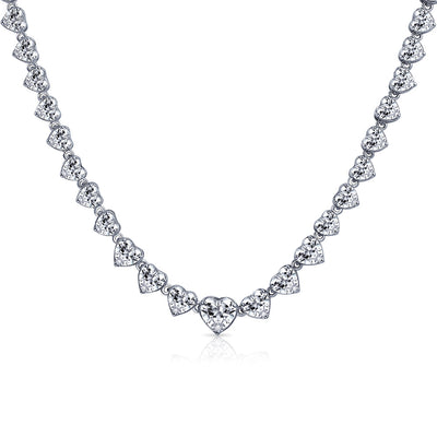 Classic Bridal Heart Shape CZ Collar Necklace for Wedding Prom Silver Plated