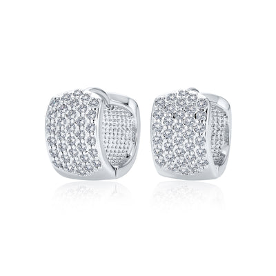 Classic Bridal CZ Hoop Earrings 4-Row Pave Silver Plated 0.5" Diameter