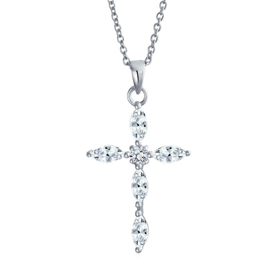 Marquise Diamond Shape AAA CZ Cross Necklace Pendant Sterling Silver