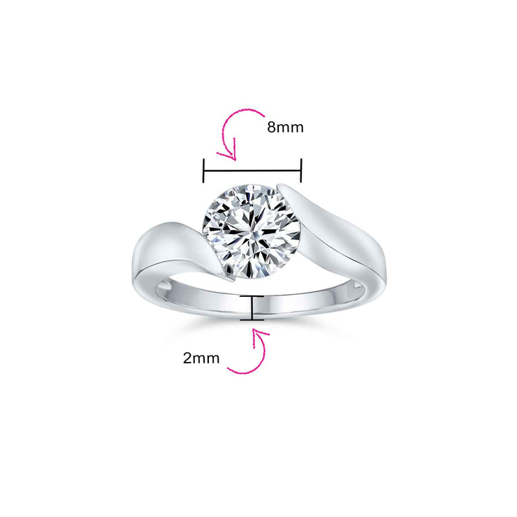 Modern Geometric 3CT CZ Solitaire Engagement Ring, Sterling Silver Wide Band