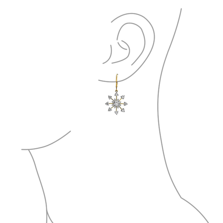 Festive Christmas Jewelry Set CZ Snowflake Earrings & Necklace Yellow Gold Plated