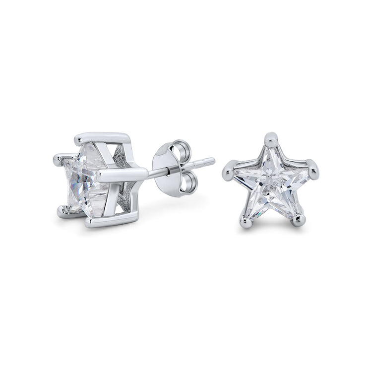 Set of 2 Small Black & Clear Celestial USA CZ Star Stud Earrings Sterling Silver
