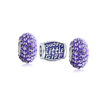 Set of 3 Daddy's Little Girl Solid Lilac Purple Crystal Spacer Charm Bead Silver