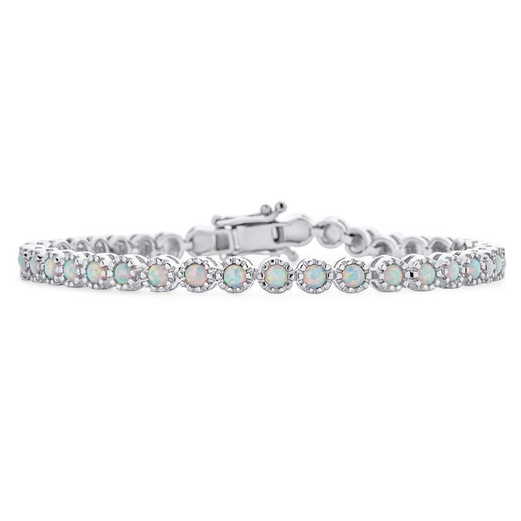 Dainty Milgrain Edge White Opal Tennis Bracelet .925Sterling Silver