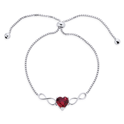 Romantic Dainty Red Heart Tennis Bracelet with Ruby and Love Knot Infinity Design