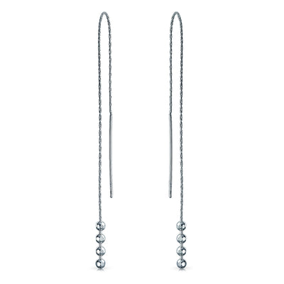 Geometric Minimalist Dangle Earrings Long Chain with Four Bead Balls in Sterling Silver