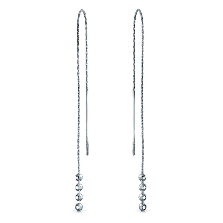 Geometric Chain Round Ball Beaded Threader Earring .925 Sterling Silver