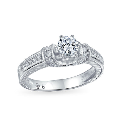 Vintage Art Deco 1CT Round Solitaire CZ Engagement Ring with Filigree Details