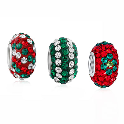 Christmas Charm Bead Red Green Flower Stripe Crystal Bundle for Bracelets