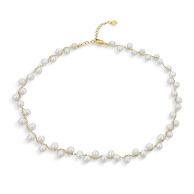 Delicate Bridal Necklace with Cultured White Baroque Pearls 18K Gold Plated Choker