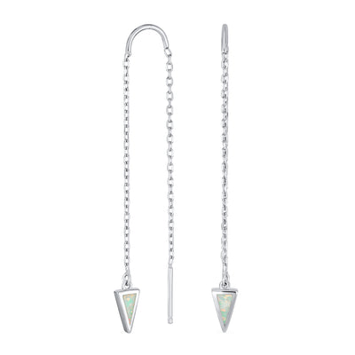 Delicate Arrow Triangle Gemstone Opal Inlay Dangle Gemstone Earrings Sterling Silver