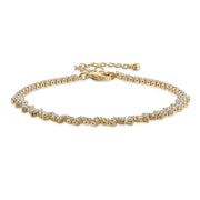 Thin Minimalist Chain Link Bracelet with Cubic Zirconia in Yellow Gold Plated