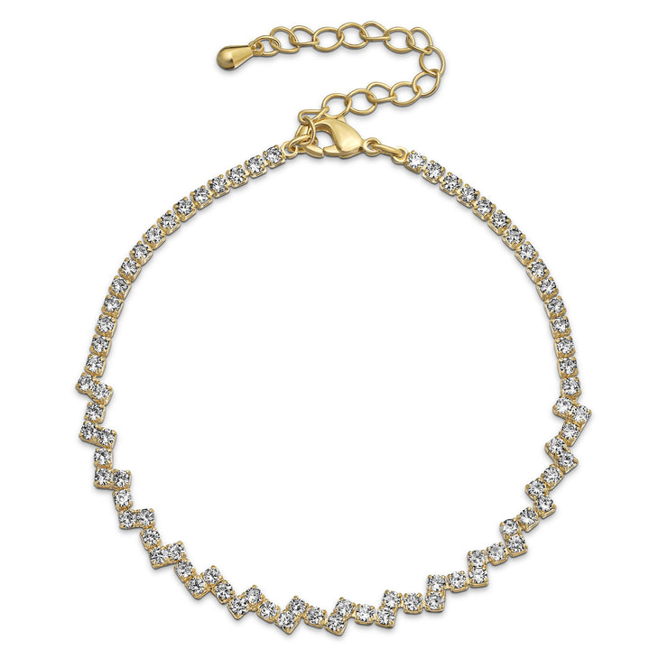 Thin Minimalist Chain Link Bracelet with Cubic Zirconia in Yellow Gold Plated