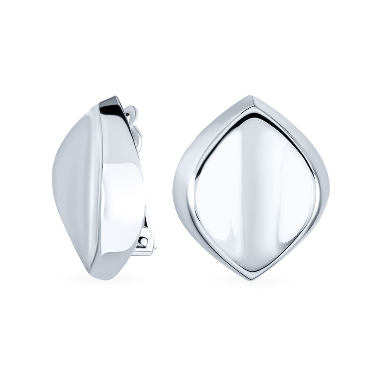 Oval Concave Clip On Earrings Ears Sterling Silver Alloy Clip