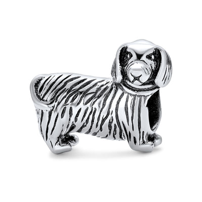 Oxidized Silver Dachshund Hot Dog Charm Bead European Bracelet Pet Animal Lover