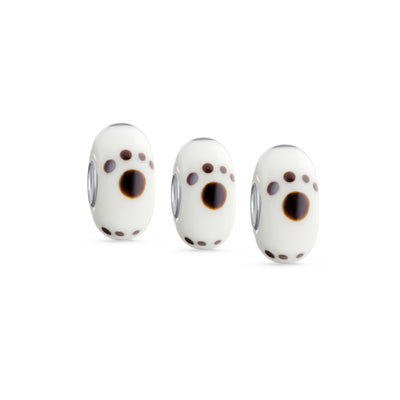 Set of 3 Pet Paw Print Murano Glass Charm Bead Silver for European Bracelet