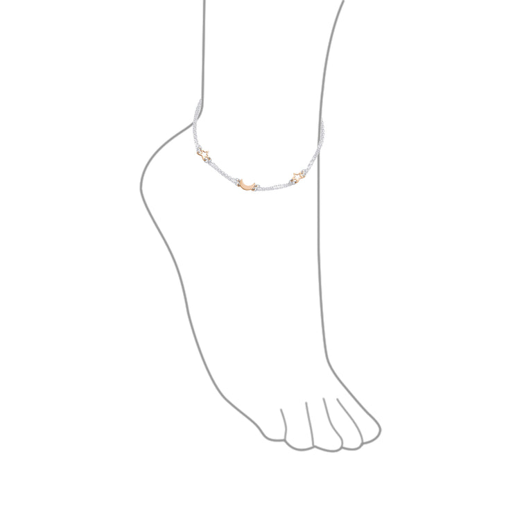 Celestial Moon Stars Anklet Ankle Bracelet .925Sterling Silver