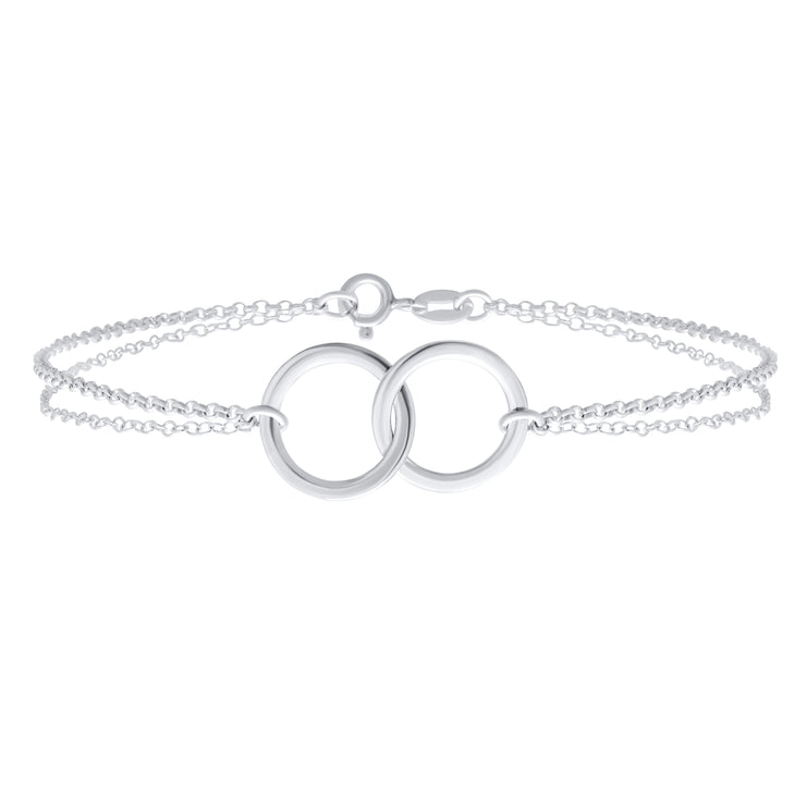 Double Chain Interlocking Rings Circle Anklet Bracelet .925Sterling Silver