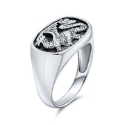 Rectangle Men's Royal Winged Dragon Signet Ring Oxidized .925 Sterling Silver