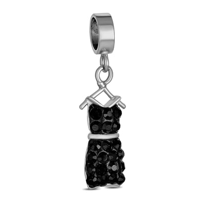 Fashion Crystal Black Dress Dangle Charm Bead Sterling Silver for European Bracelet