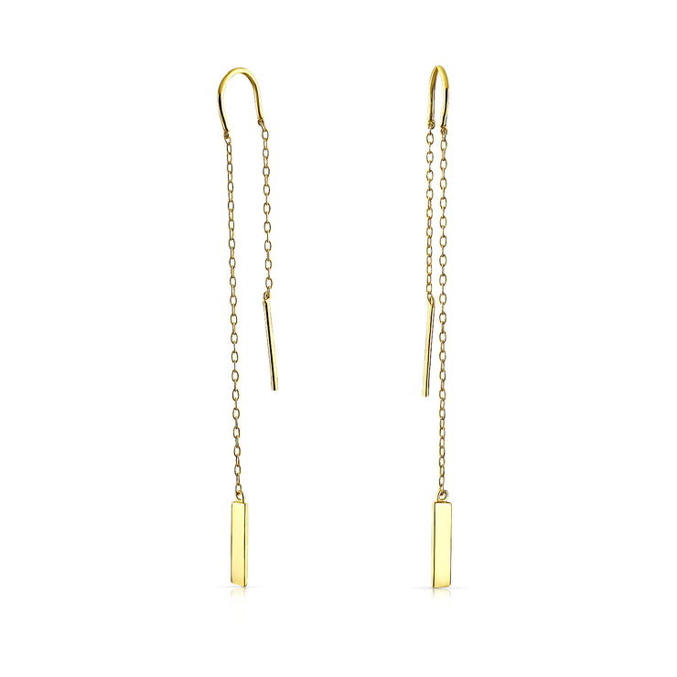 Drop Bar Chain Threader Earrings Gold Plated .925 Sterling Silver