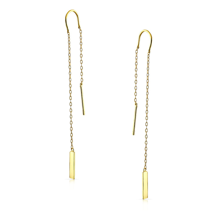 Drop Bar Chain Threader Earrings Gold Plated .925 Sterling Silver