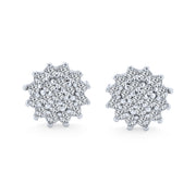 Flower Crown Cubic Zirconia CZ Cluster Stud Earrings Sterling Silver