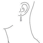 Graduated CZ Drop Back Front Stud Jacket Long Earrings Silver Plated