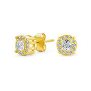 Invisible Cut Square CZ Stud Earrings Gold Plated Sterling Silver