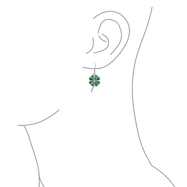 Irish Jewelry Set Shamrock Charm Green Clover Earrings Pendant Necklace Silver