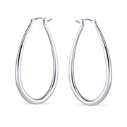 Oval Hoop Earrings .925 Sterling Silver Hinged Notched Post 2 Inch
